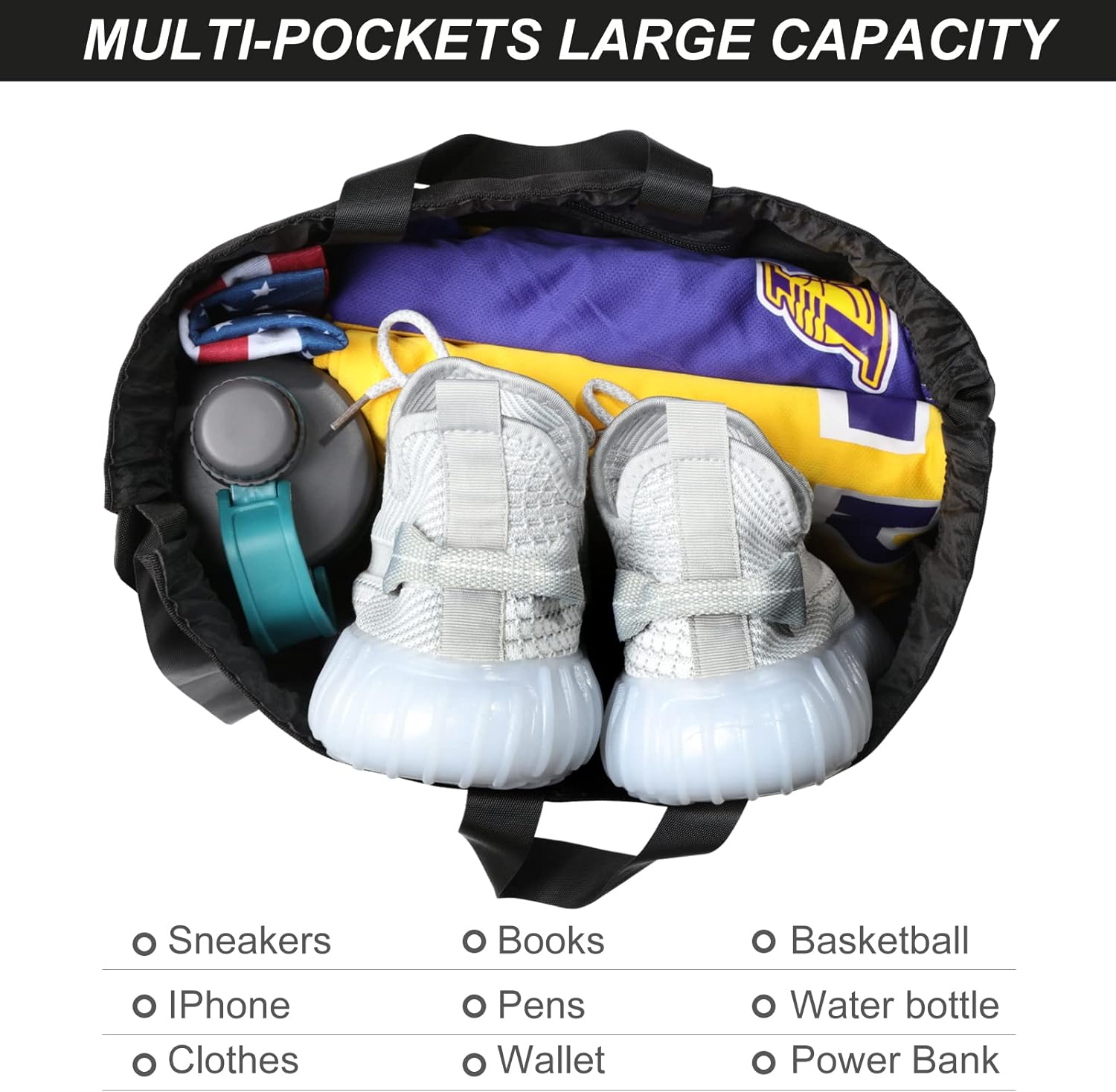 ATRIPACK Tactical Drawstring Backpack， Water-Resistant Swim Bag String Bag Sandproof Beach Backbag American Flag Cinch Sack Bookbag for Men Women Boys Girls Basketball，Swim， Gym， Sports (Black) - Image 3